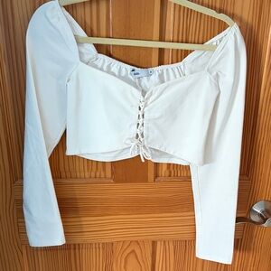 Adika White Lace-Up Top